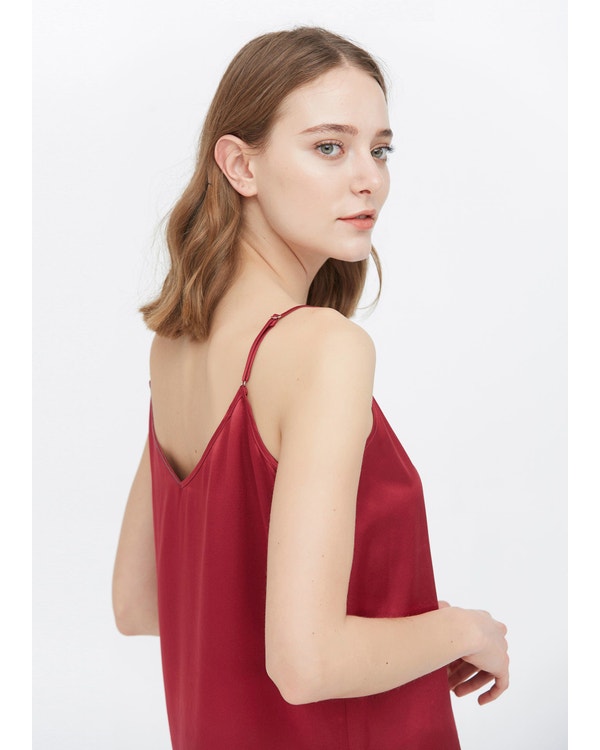 V Neck Front and Back Silk Camisole Claret XS