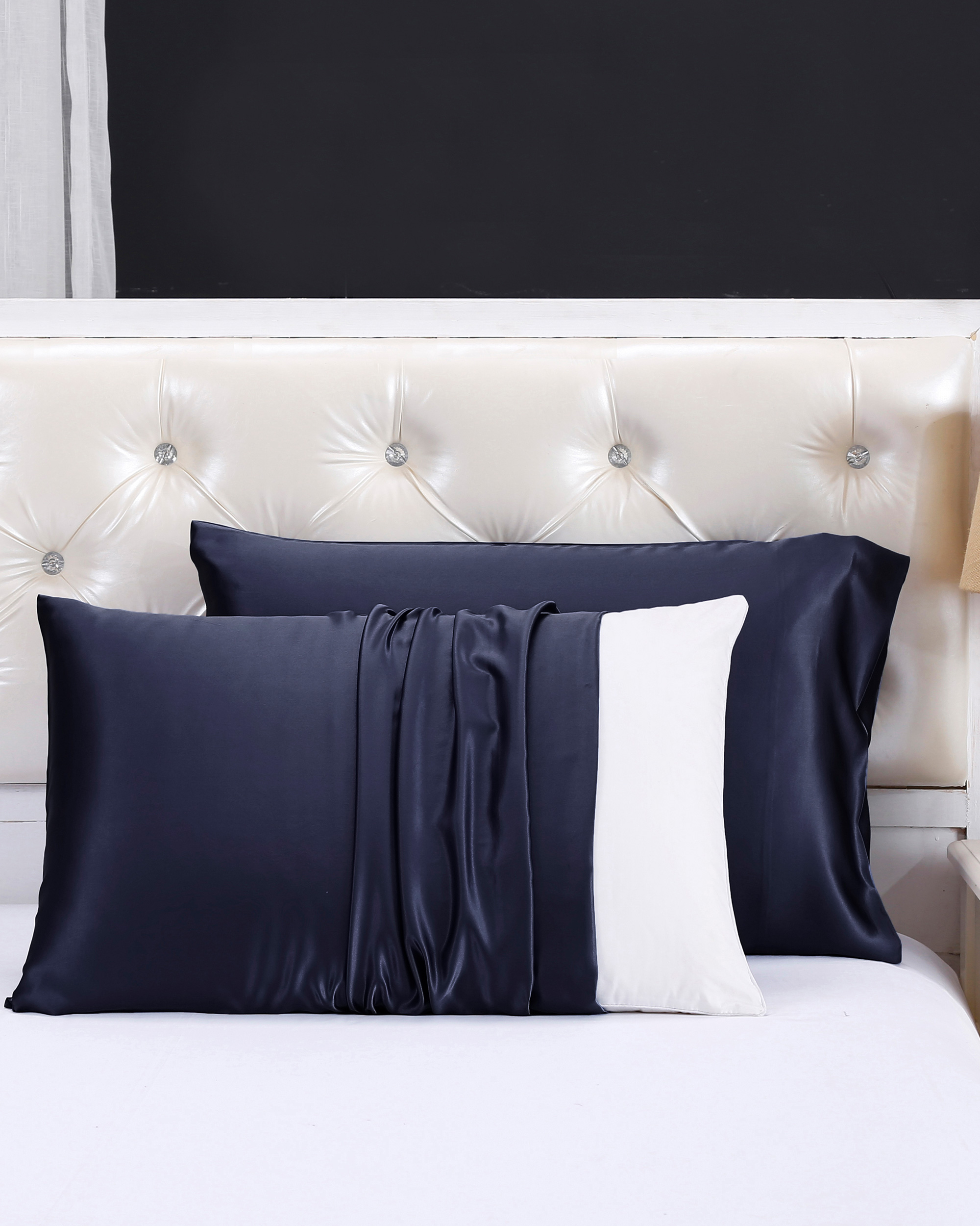 LILYSILK Silk Pillowcase 19 Momme Mulberry Silk Pillowcase For Beauty Sleep Navy Blue