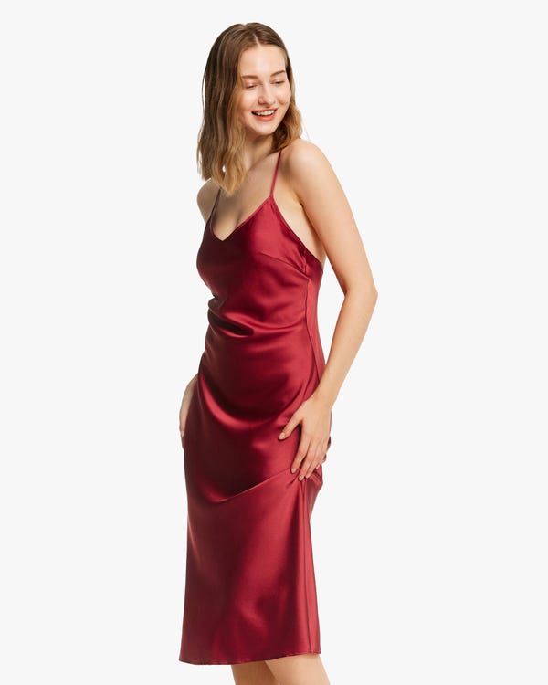Elegant Bra-In Silk Midi Dress