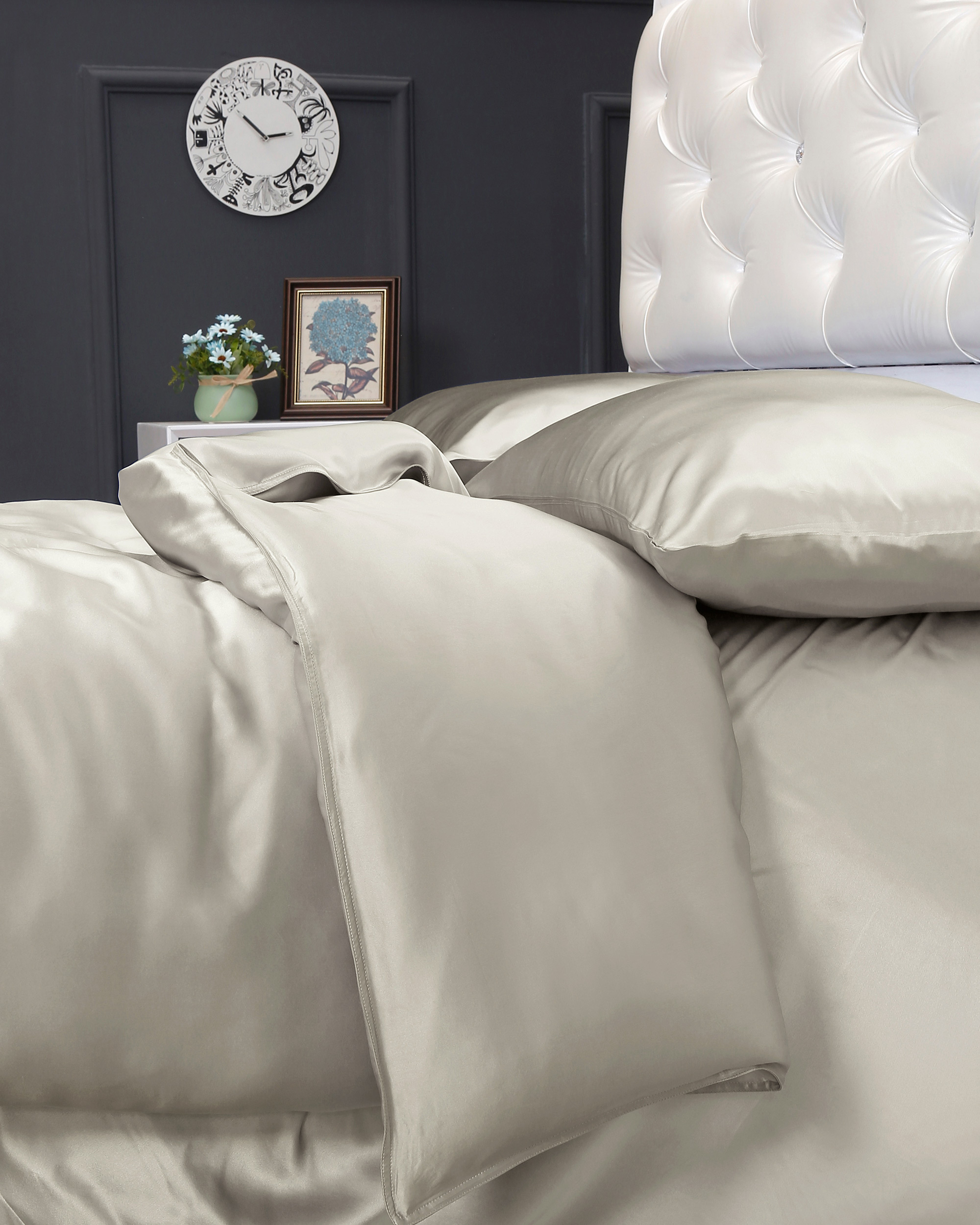 LILYSILK 22MM Bettwaesche Aus Seide Silber Grau Deutschland 100% Seide Geprüfte Qualität Super Weich Bettwäsche Set 200x220cm + 2x 80x80cm