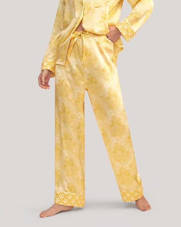Conjunto de Pijama de Satén de Seda Lirio Dorado