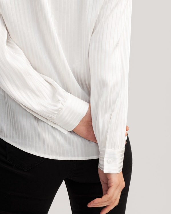 Mandarin Collar Striped Silk Shirt