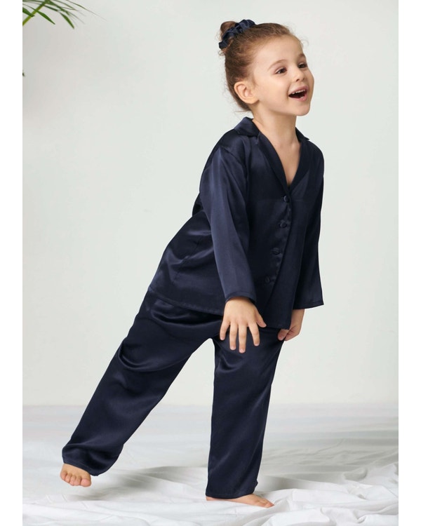 Classic Pure Color Silk Pajamas Set for Kids