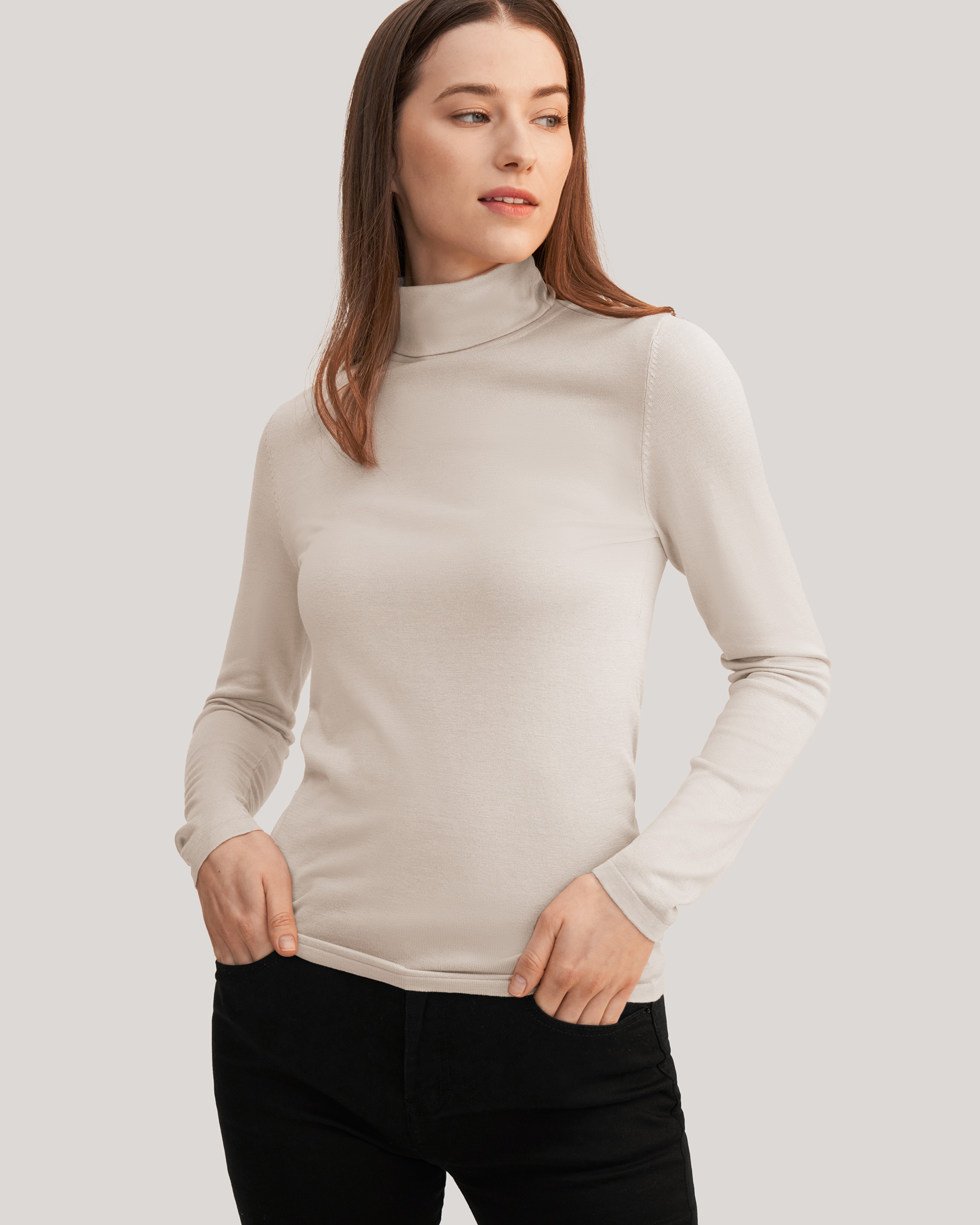 Elegant Turtle Neck Silk Knitted Tee