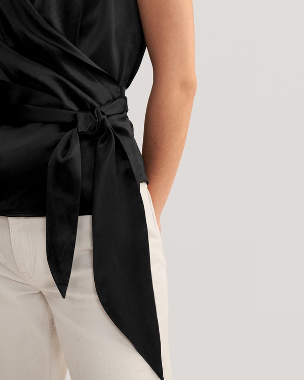 Women Elegant Silk Wrap Blouse
