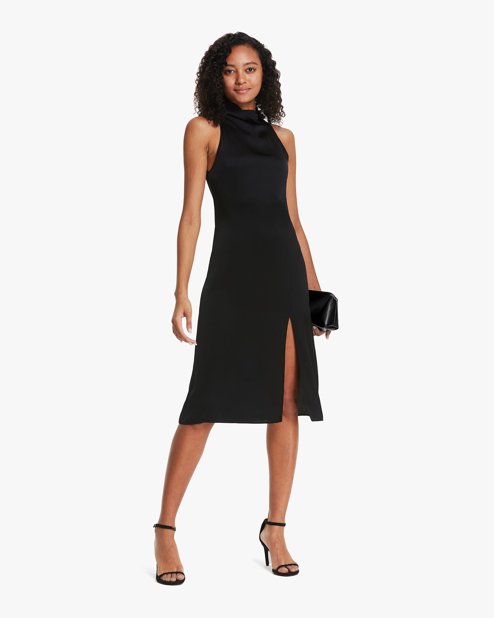 Clearance Silk Slit Dress With Turtleneck M