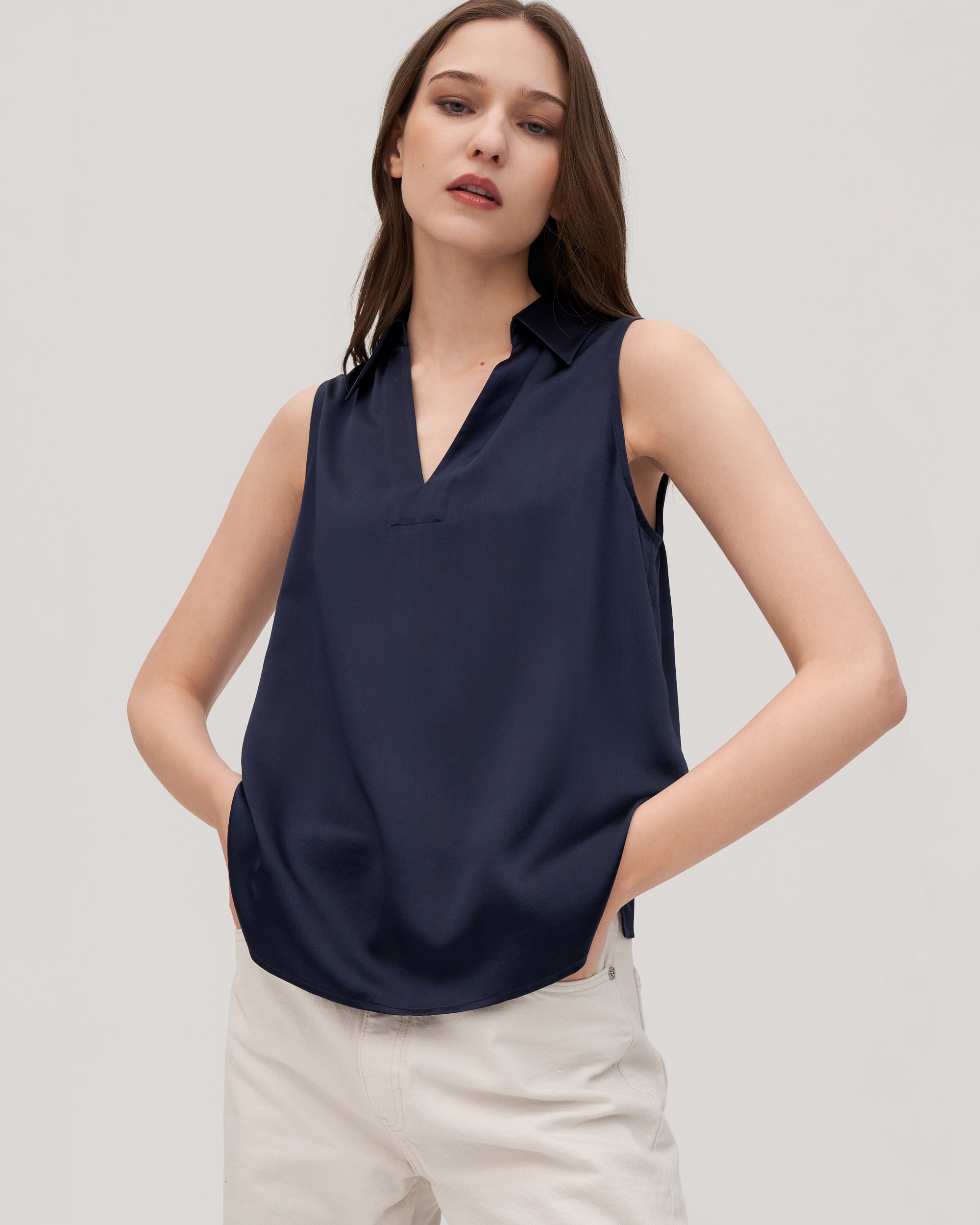 LILYSILK Seiden Bluse Damen Dunkel Blau Deutschland 22 Momme Charmeuse Seide Normale Passform Umweltfreundlich Und Ungiftig S