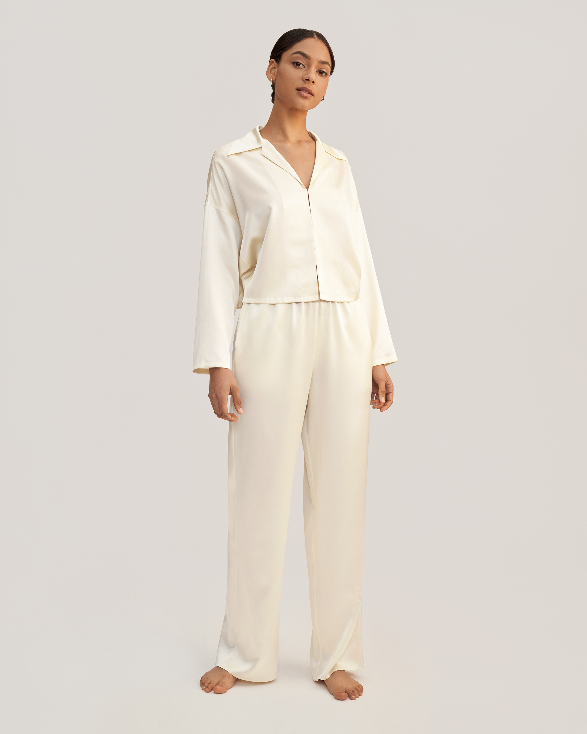 LILYSILK Seiden Pyjama Damen Lilienweiß Deutschland 100% Maulbeerseide Tunnelzug In Der Taille Atmungsaktiv Superleicht M