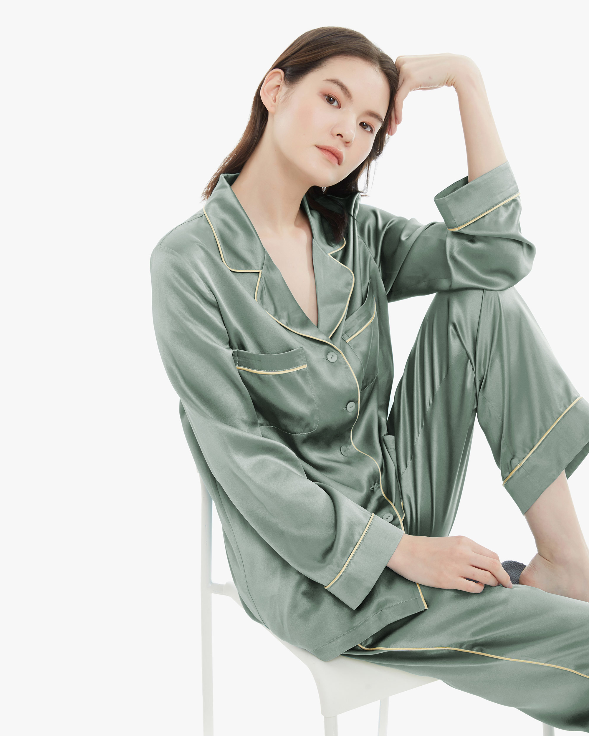 LILYSILK Pyjama Soie Luxe Vert Avec Passepoil Classique Et Poches 100% Soie Convivial Pour Les Personnes Allergiques XL - LILYSILK - Modalova