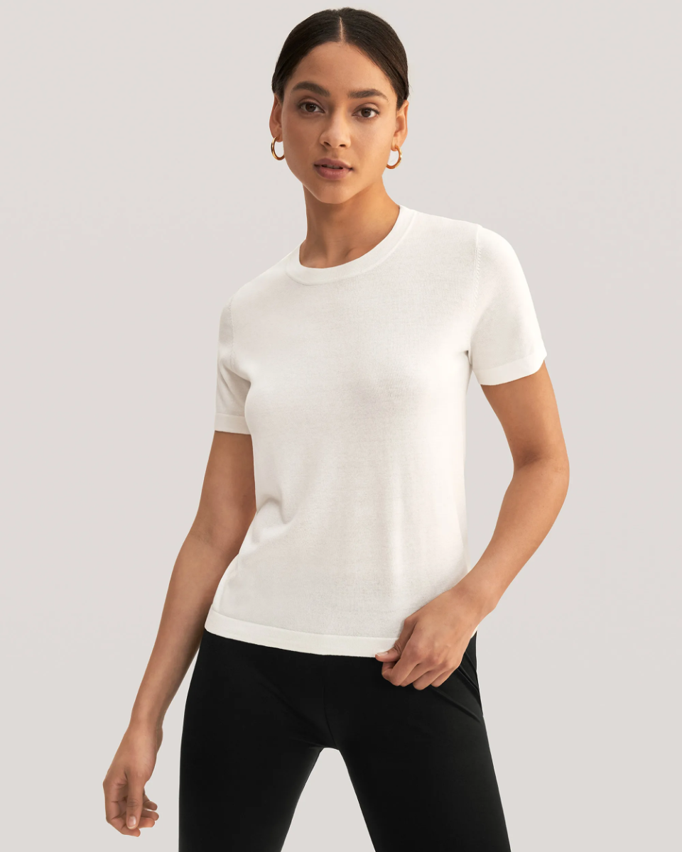 Collar Neckline Crew Neck Silk Knitted T Shirt