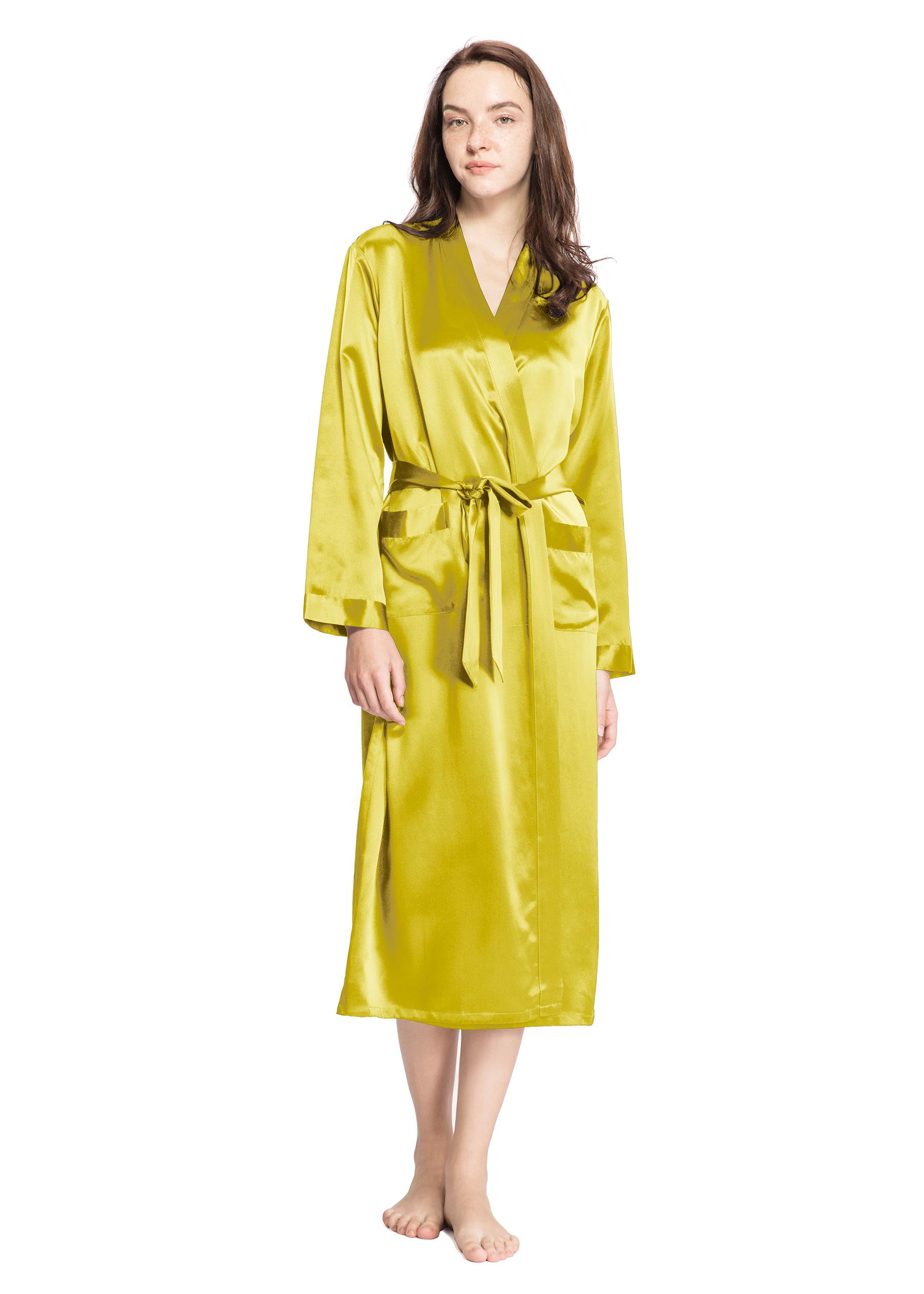LILYSILK Robe De Chambre Soie Jaune Col Châle, Longue 100% Soie De Mûrier Bon Rapport Qualité-Prix, Respectueux De La Peau XS - LILYSILK - Modalova
