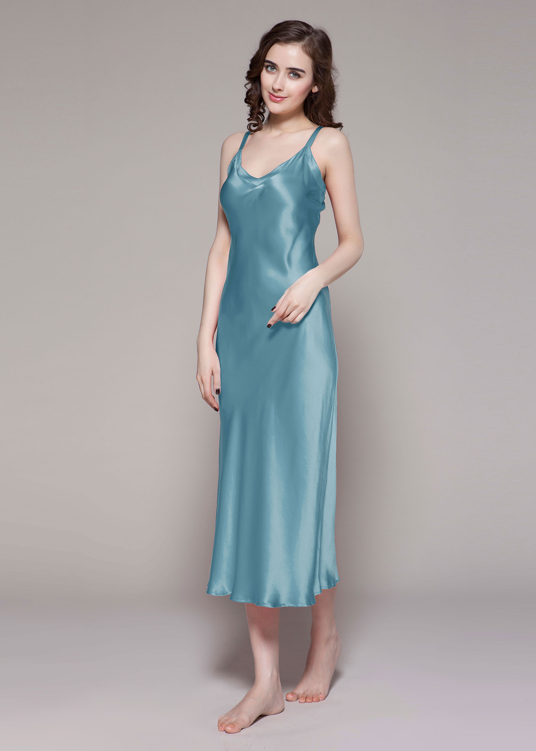 LILYSILK Nachthemd Seide Damen Neblig Blau Deutschland Charmeuse Seide Bequemer V-Ausschnitt Leicht Und Weich S
