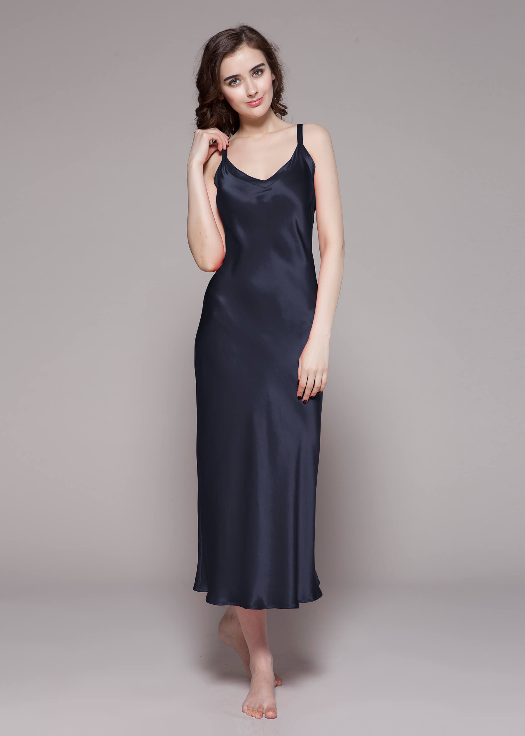 LILYSILK Nachthemd Seide Damen Dunkel Blau Deutschland 100% Seide Klasse 6A Langes Leicht Und Weich M
