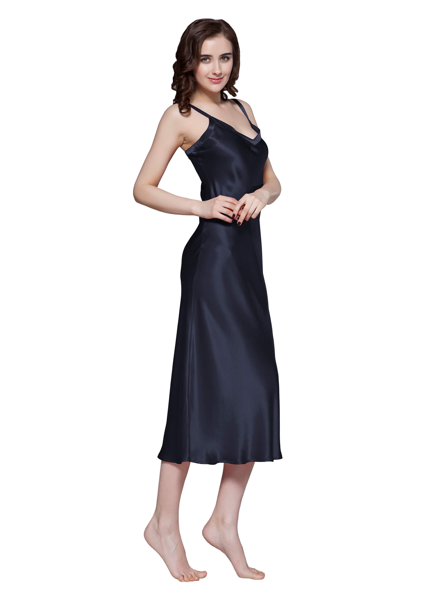LILYSILK Nachthemd Seide Sale Dunkel Blau Deutschland Charmeuse Seide Wunderschöne Schnitt Atmungsaktiv XS