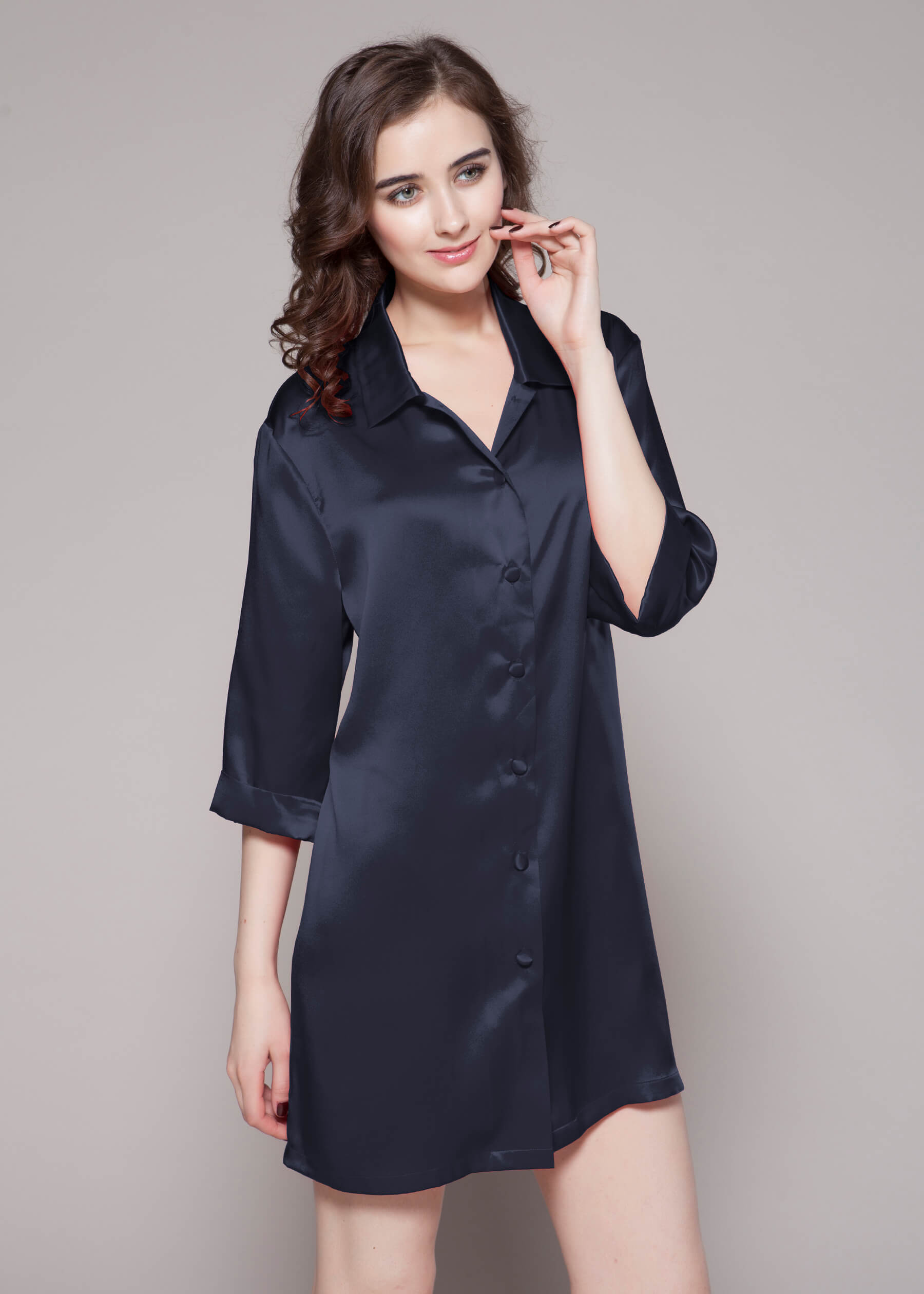 LILYSILK Hochwertige Maulbeerseide Seide Nachthemd Damen Dunkel Blau M