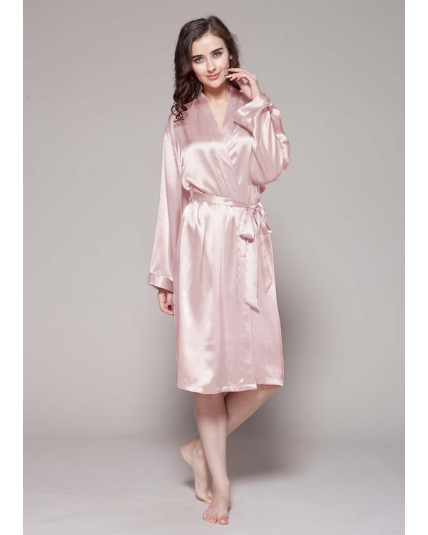 Robe De Chambre Mi longueur 100% Soie Naturelle Classique Rosy Pink 1X