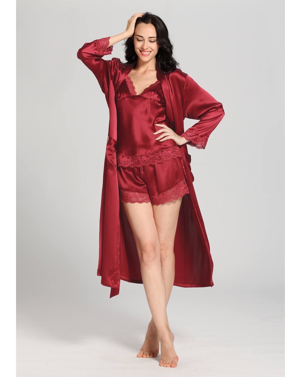 22 Momme Lace Silk Camisole & Dressing Gown Set