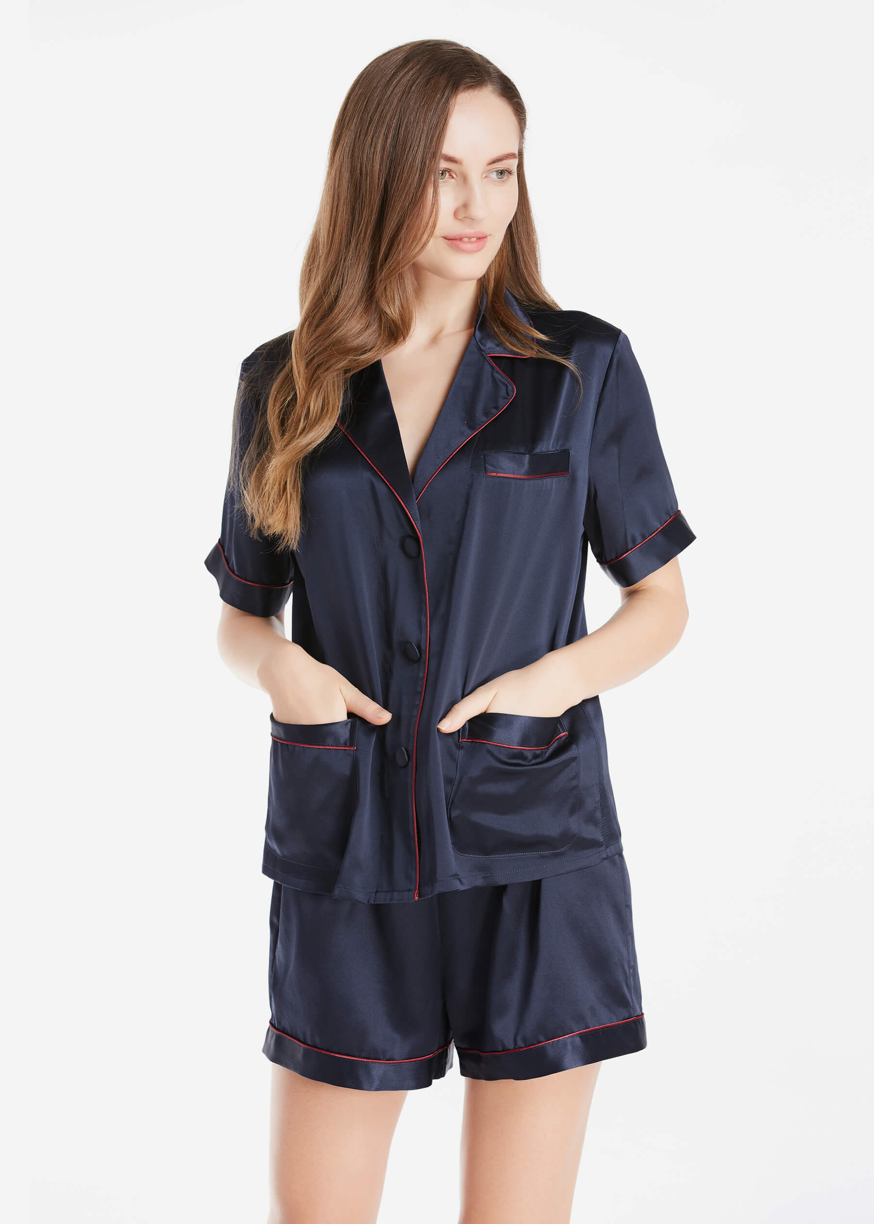 LILYSILK Pyjama Short Soie Avec Passepoil Contrasté Et Poches 100% Soie Naturellement Antibactérien L - LILYSILK - Modalova