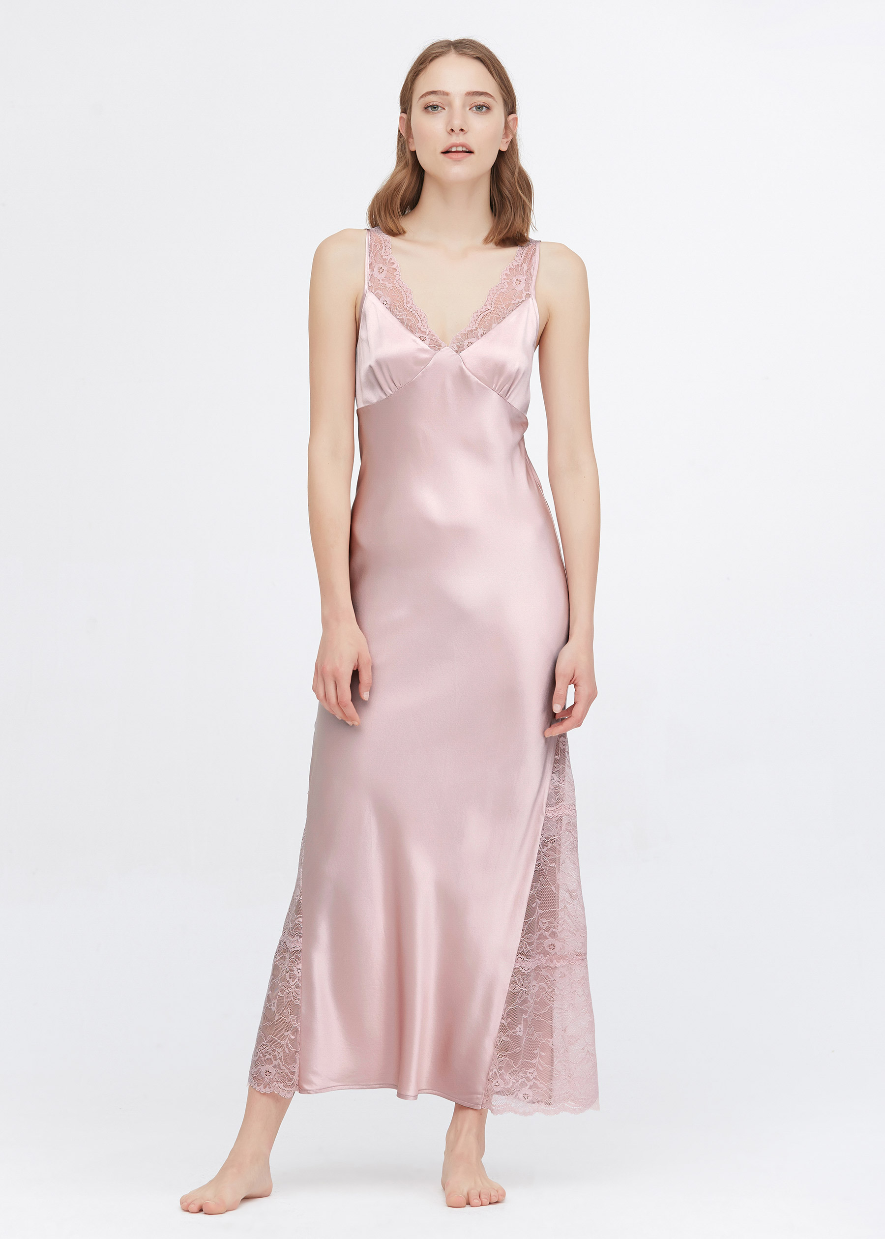 LILYSILK Nachthemd Seide Sale Altrosa DE Charmeuse Seide Normale Passform Atmungsaktiv L