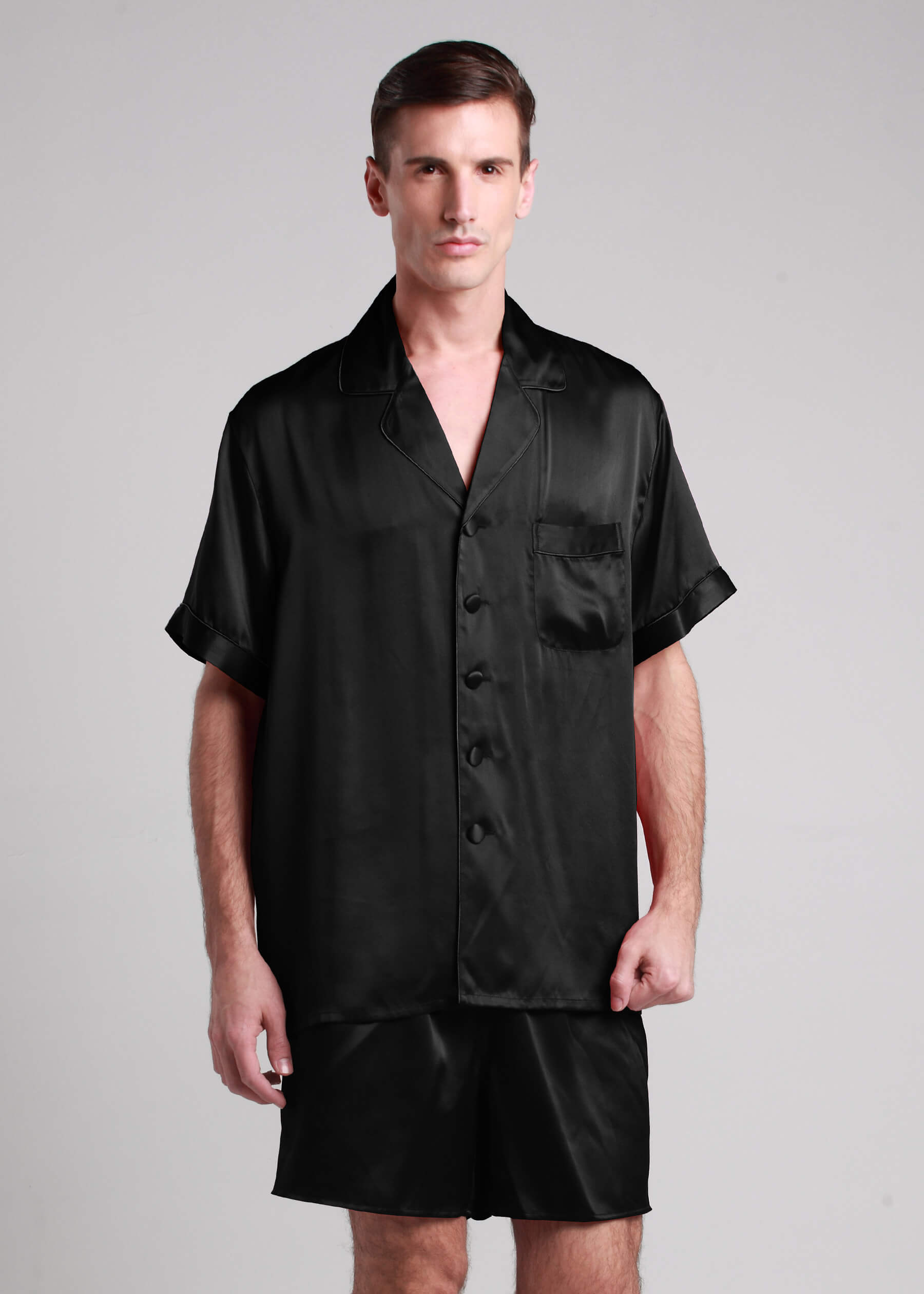 LILYSILK Pyjama Herren Seide Schwarz DE Reine Seide Lang Atmungsaktiv Superleicht XL