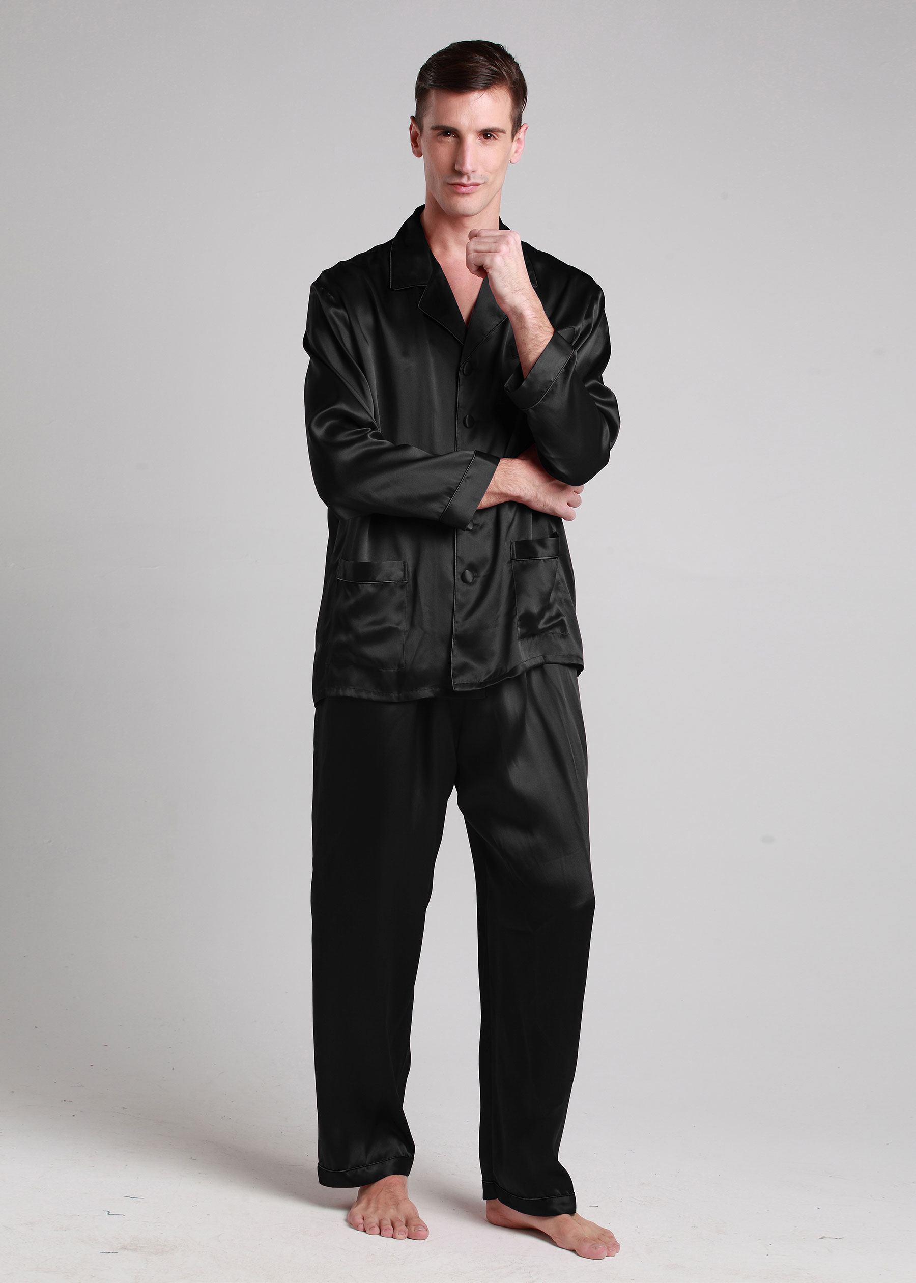 LILYSILK Seiden Pyjama Herren Tolle Qualität Schwarz S