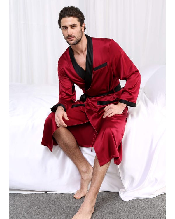 22 Momme Business Contrast Long Silk Dressing Gown