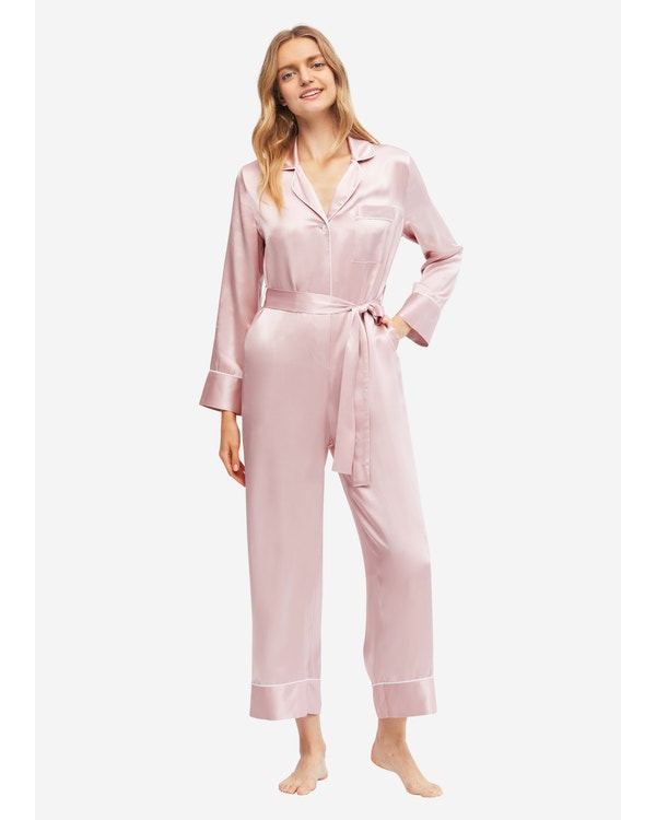 22 Momme Casual Belted Silk Jumpsuit Pajama