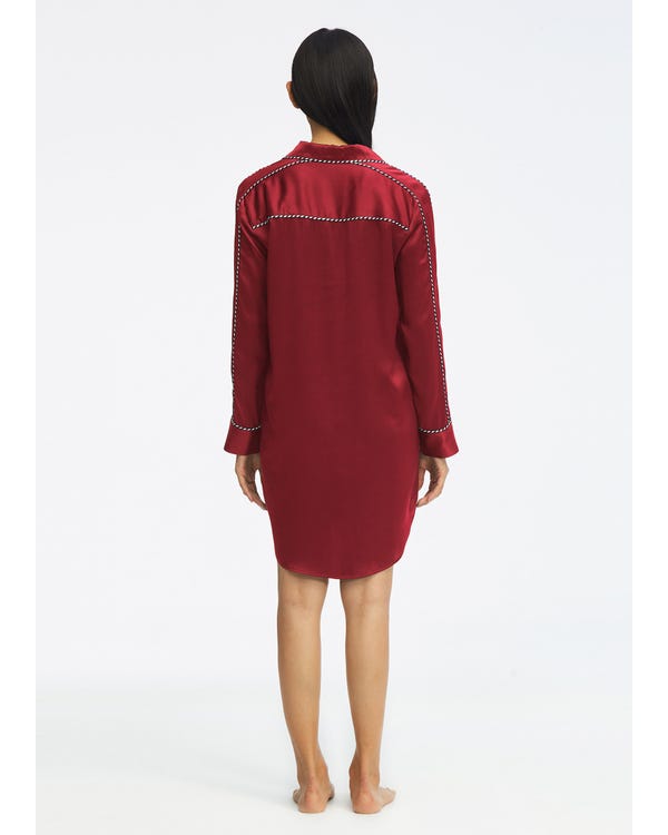 Stylish Silk Nightshirt With Contrast Claret M-hover