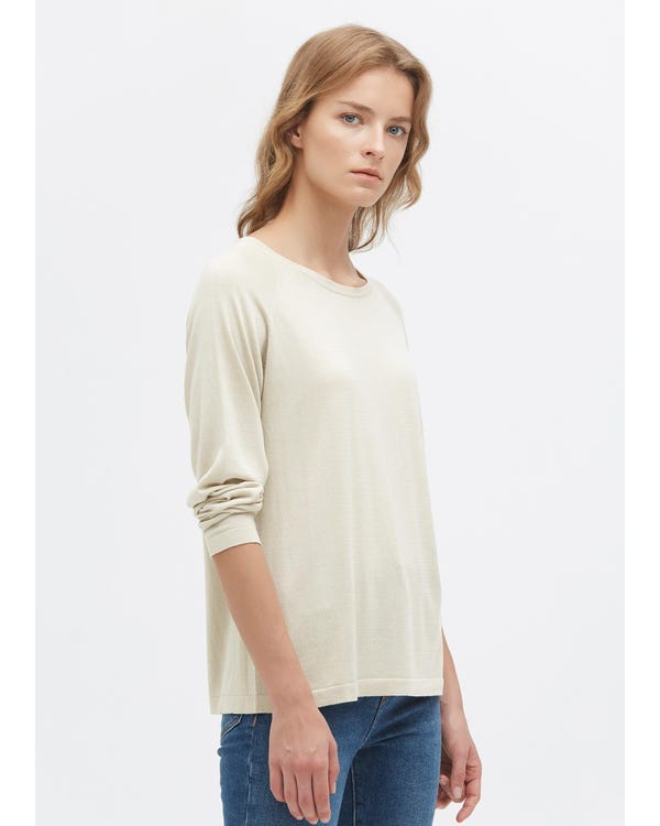 Round Neck Long Silk Knitted Tee Ivory M-hover