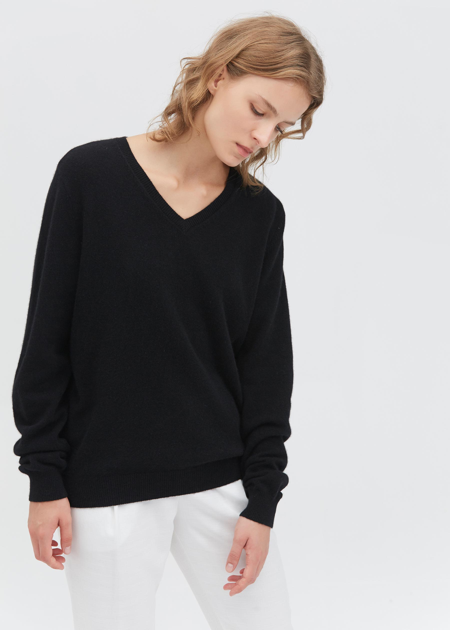 oversized cashmere v neck sweater women's
