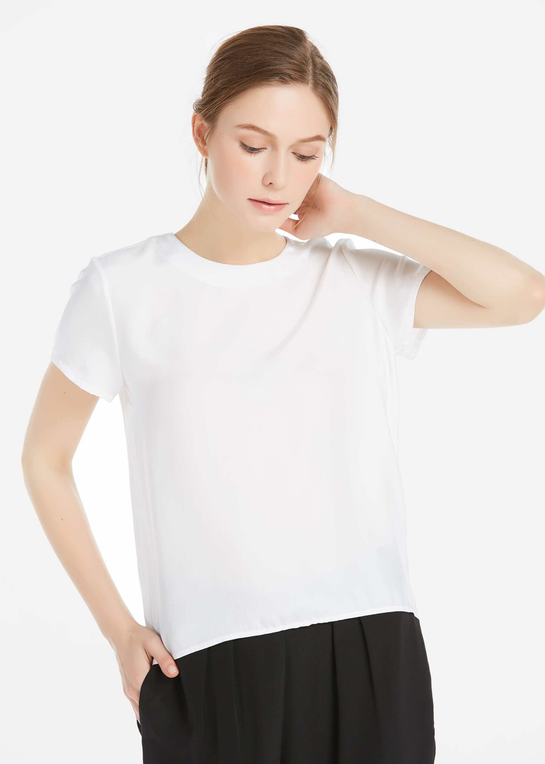 white silk t shirt women's
