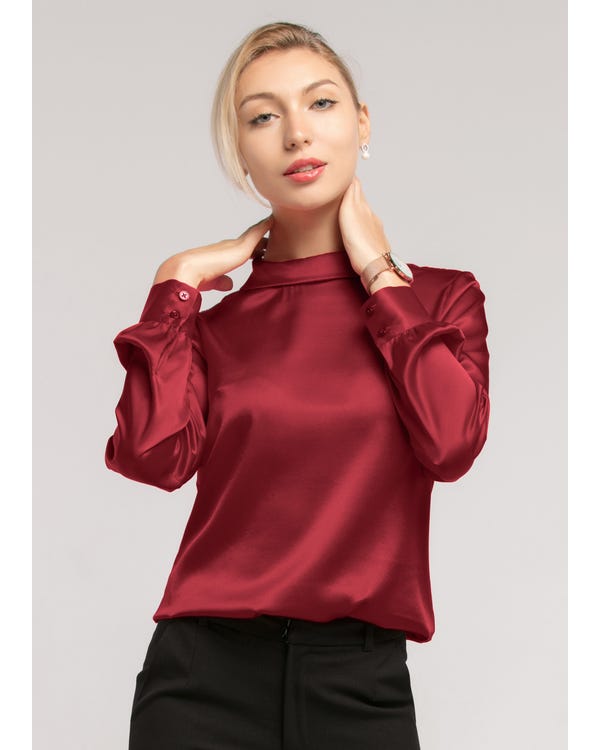 Stand Collar Long Sleeves  Silk Blouse