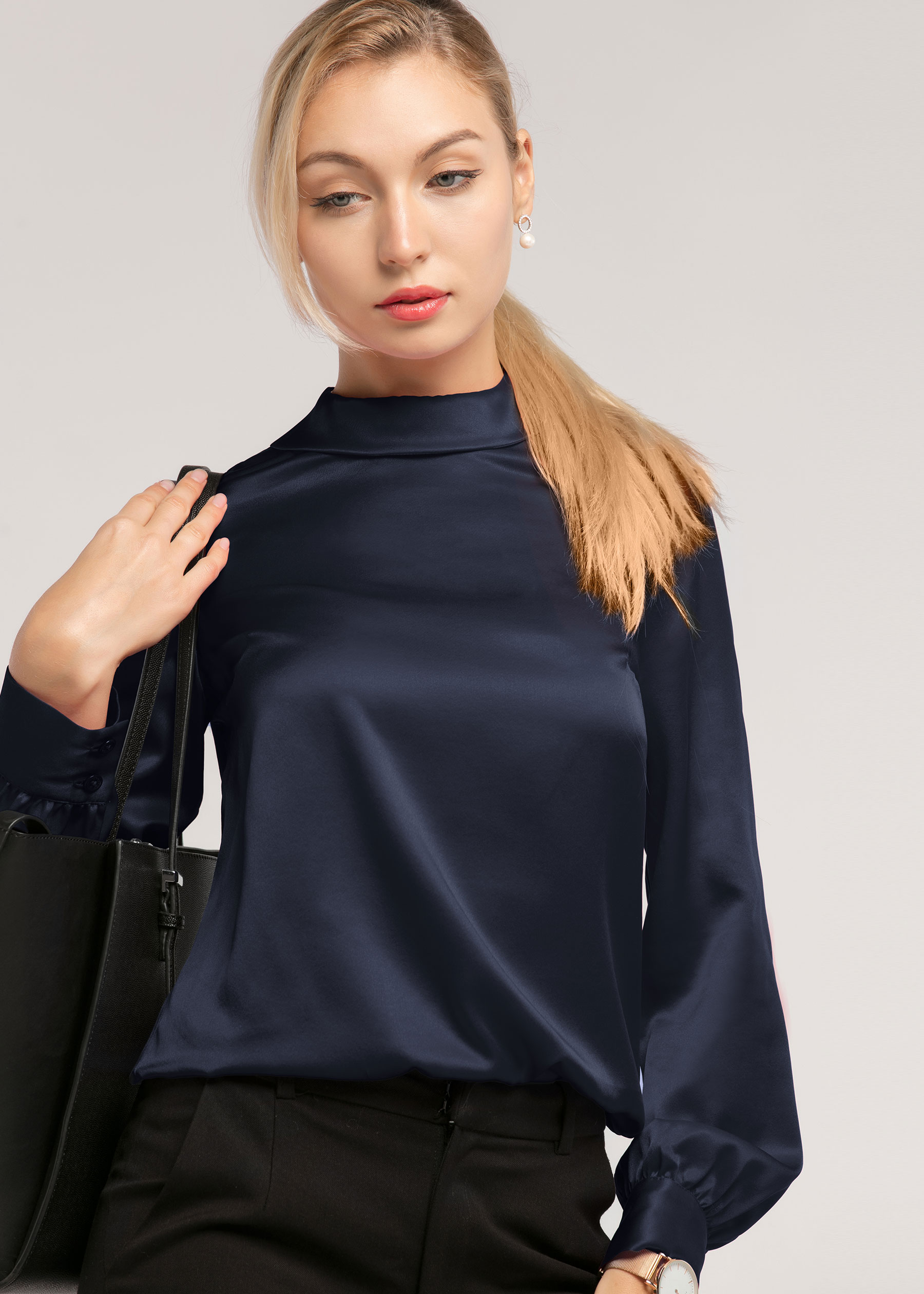 LILYSILK Chemisier Chic En Soie Col Montant, Bouton Nacre Soie Extensible De Qualité Léger Et Résistant Aux Rides Chemises - LILYSILK - Modalova