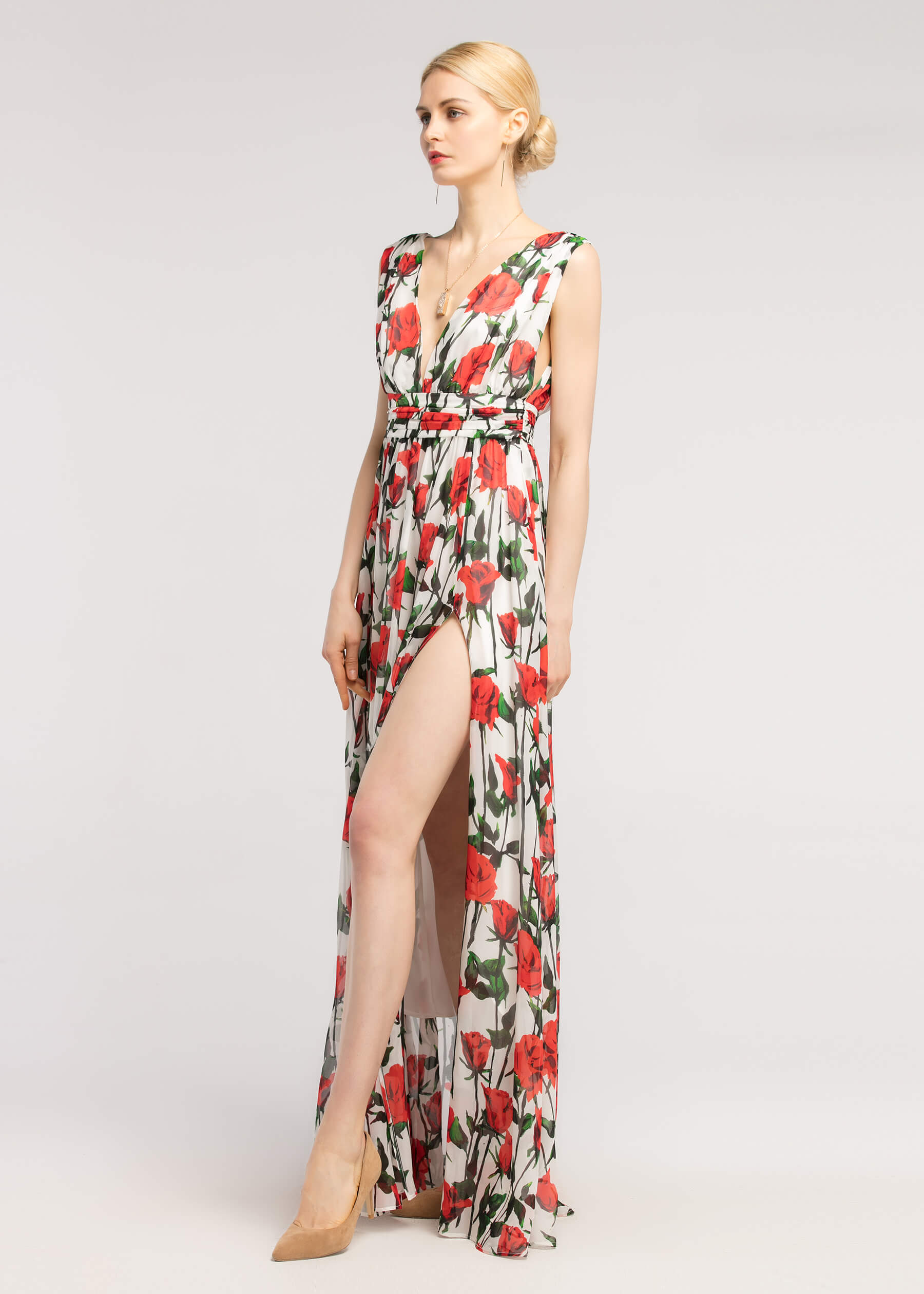 deep v neck silk dress