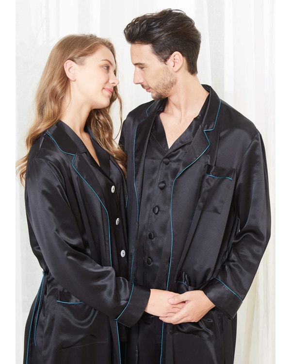 22 Momme Stylish Silk Couple Robe And Pajamas Sets