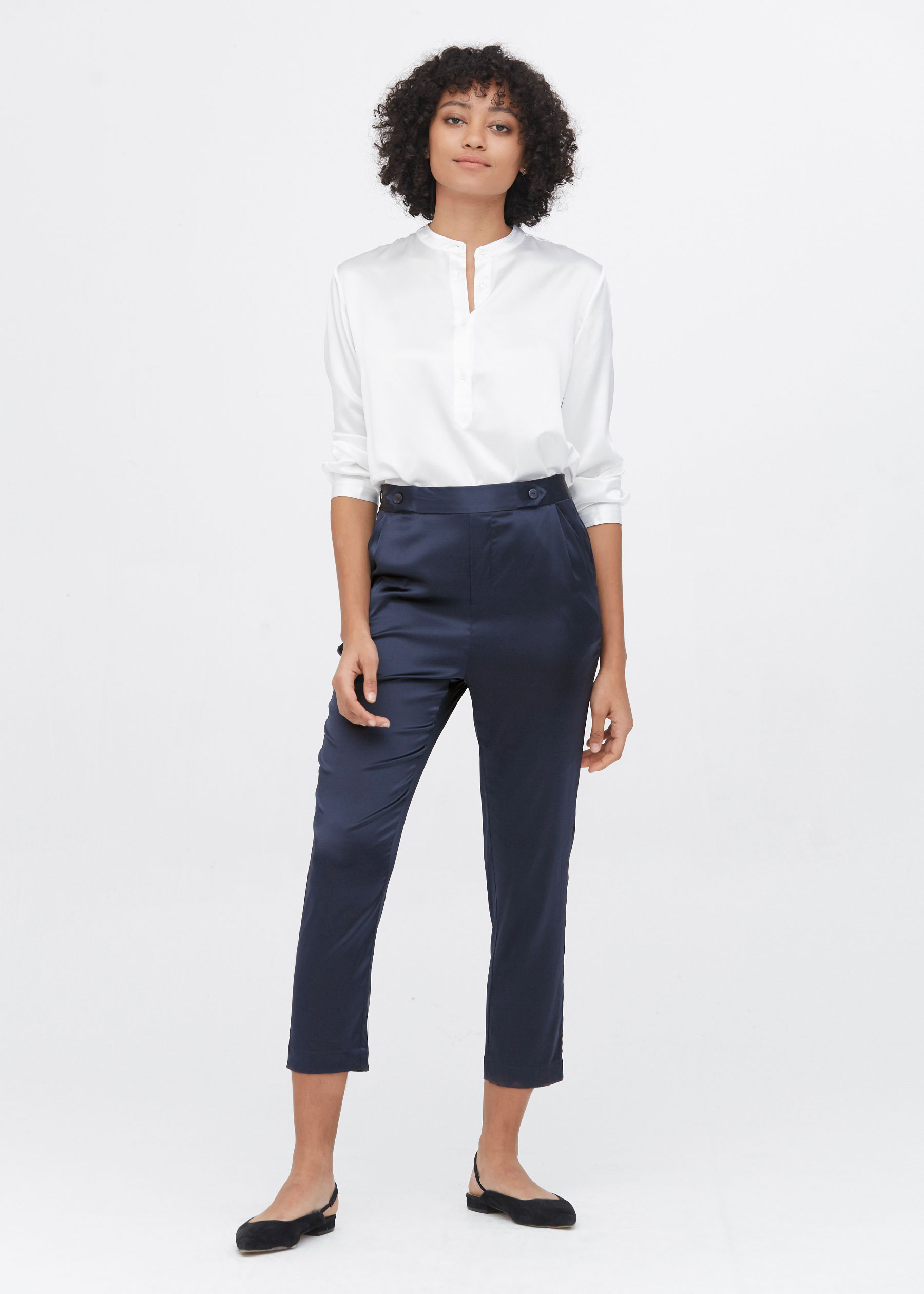 ivory silk cigarette pants