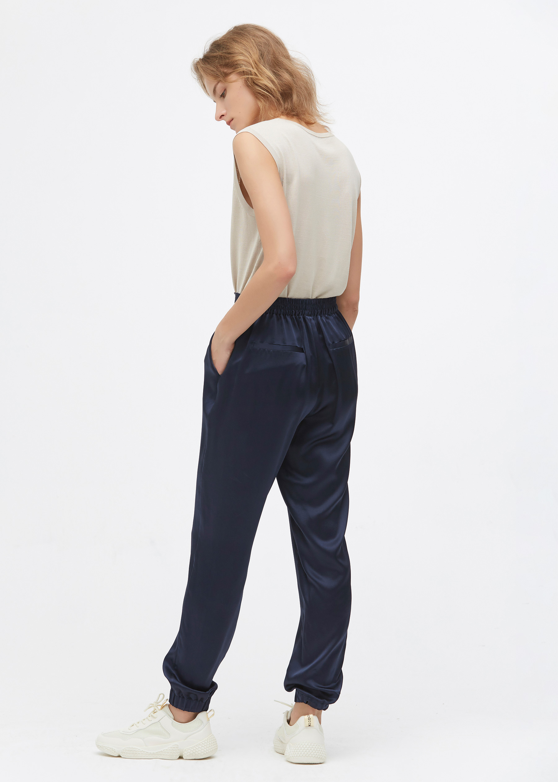 Elastic Hem Casual Women's Silk Pants 