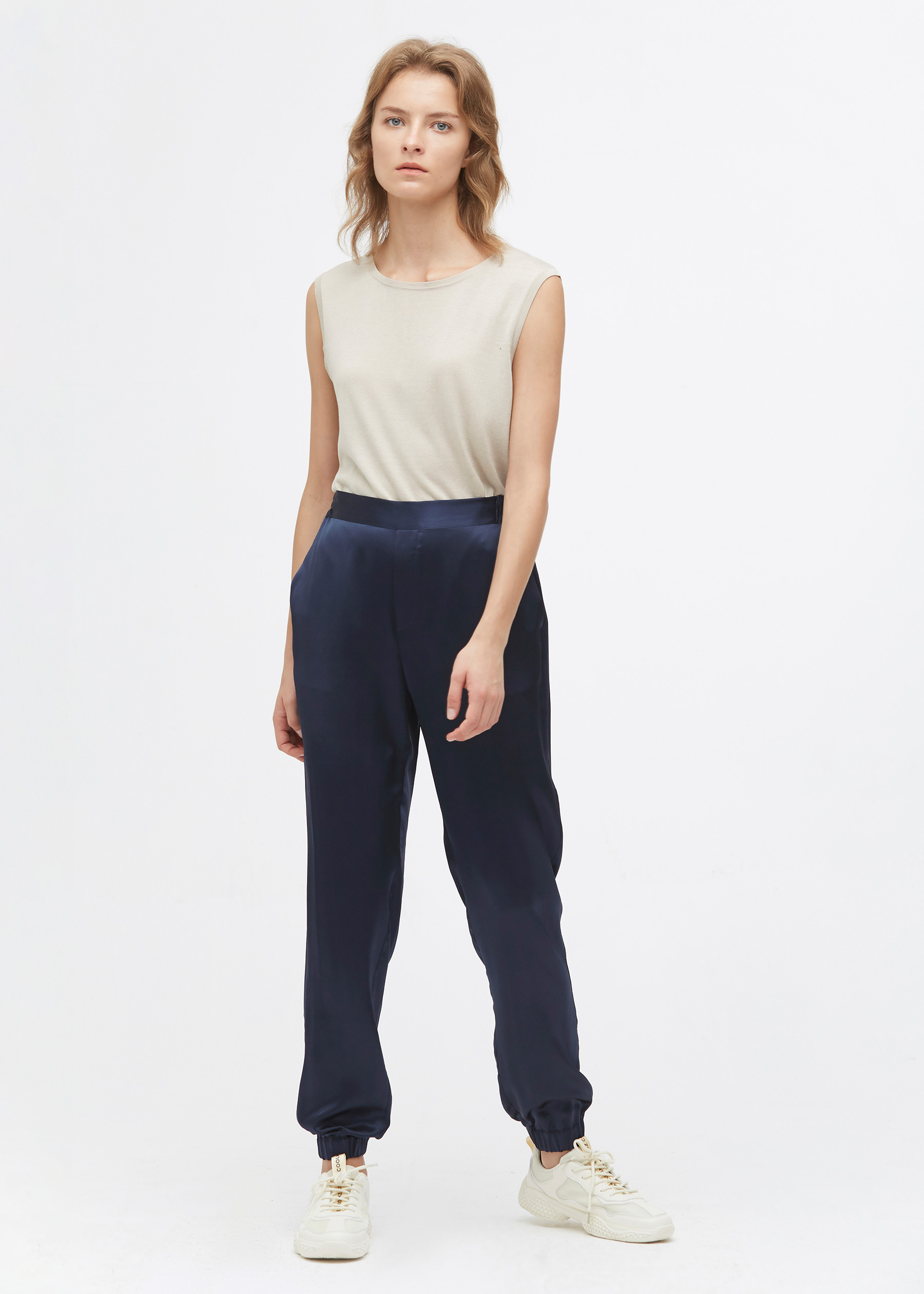 Elastic Hem Casual Women's Silk Pants 
