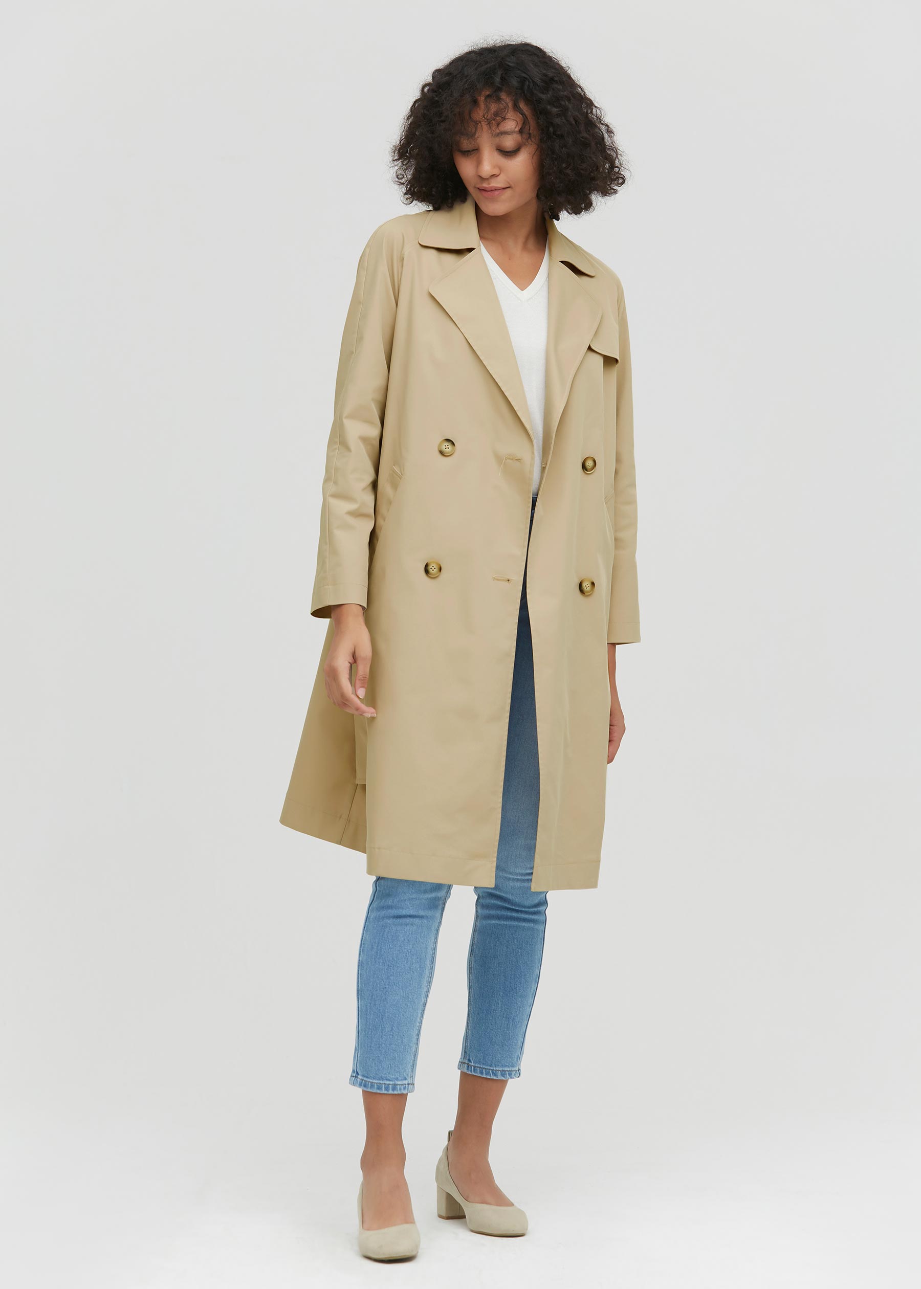 Water-resistant Belted Silk Trench Coat 