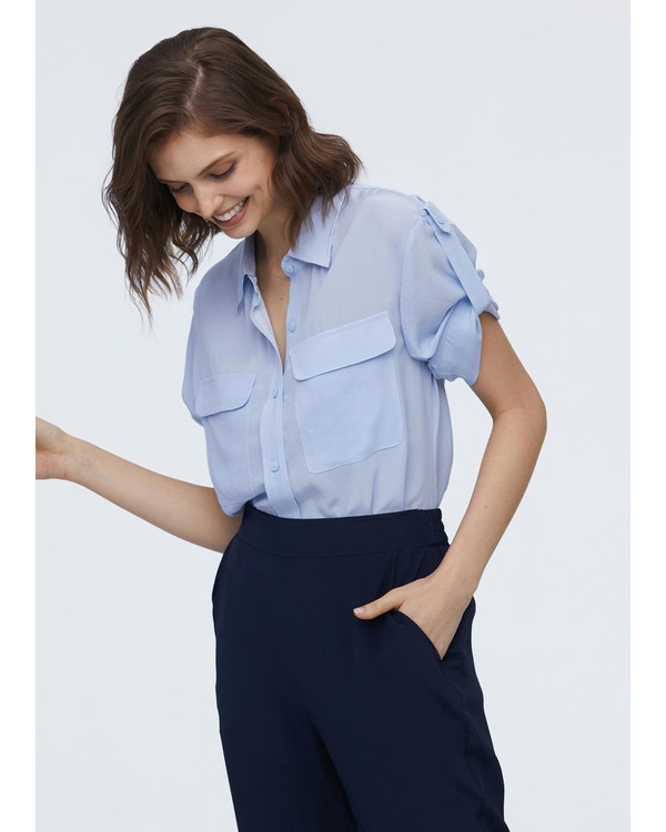 Silk Shirt With Signature Flap Pockets
