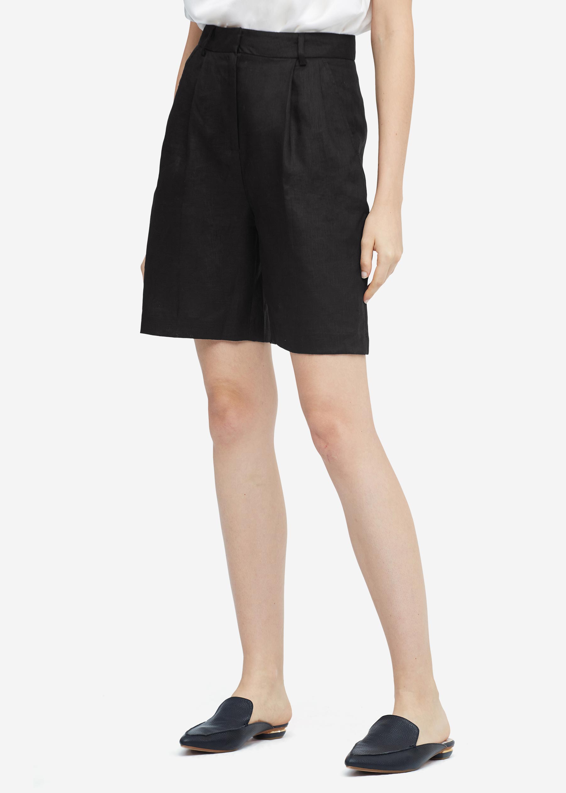 Women's Black Linen Shorts