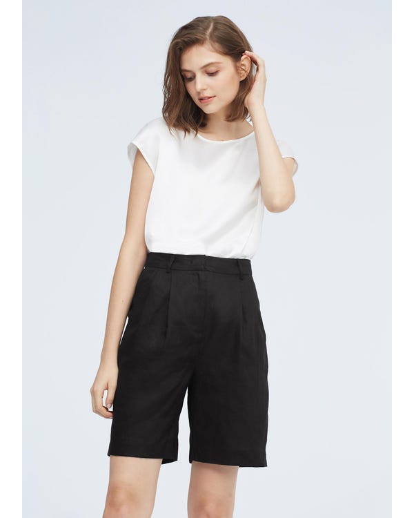 Women's Black Linen Shorts