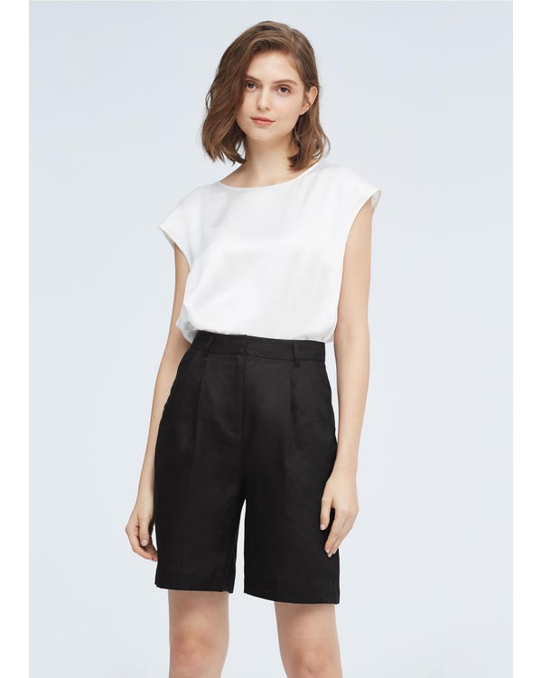 Women's Black Linen Shorts