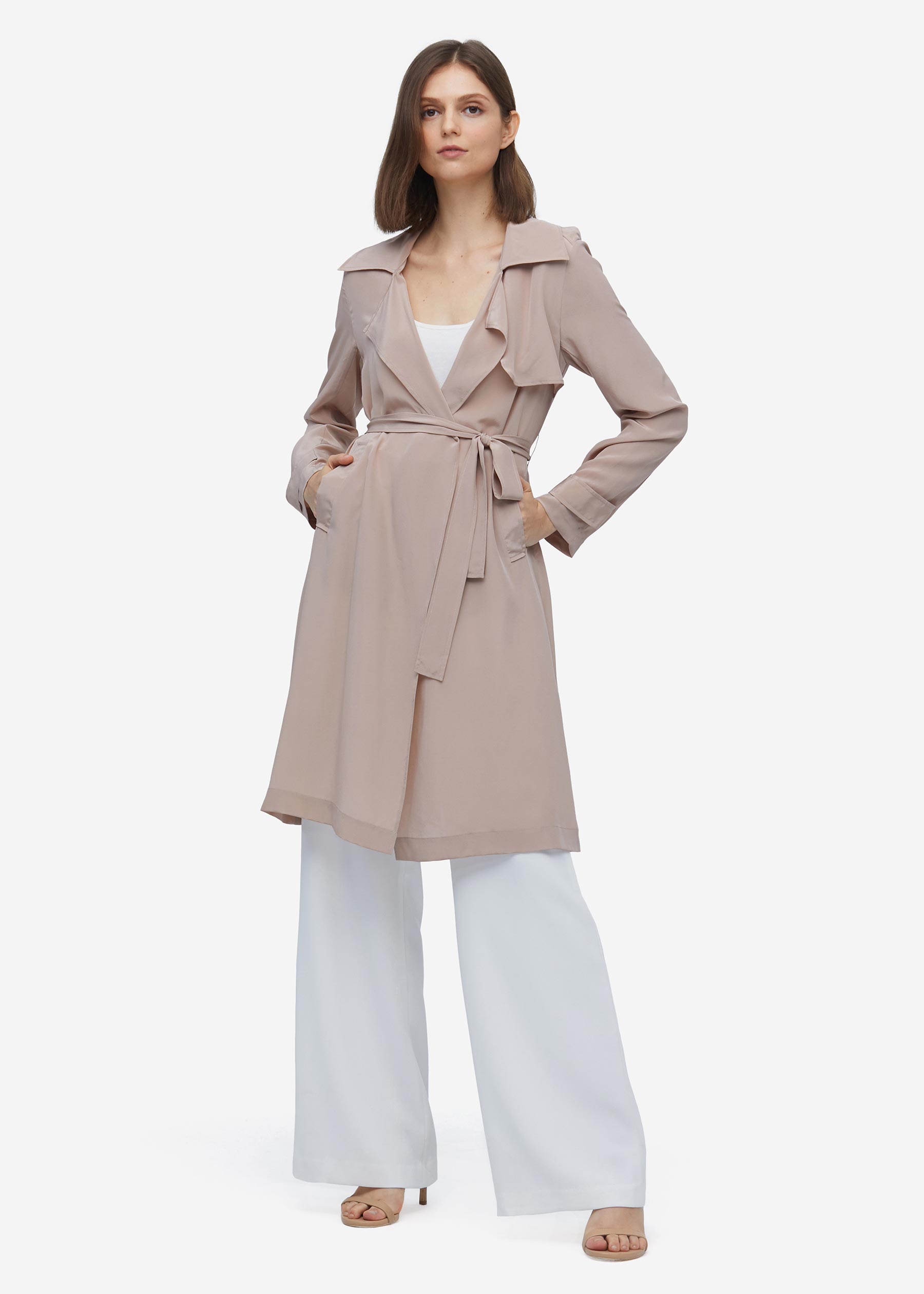 Elegant Women's Long Silk Trench Coat