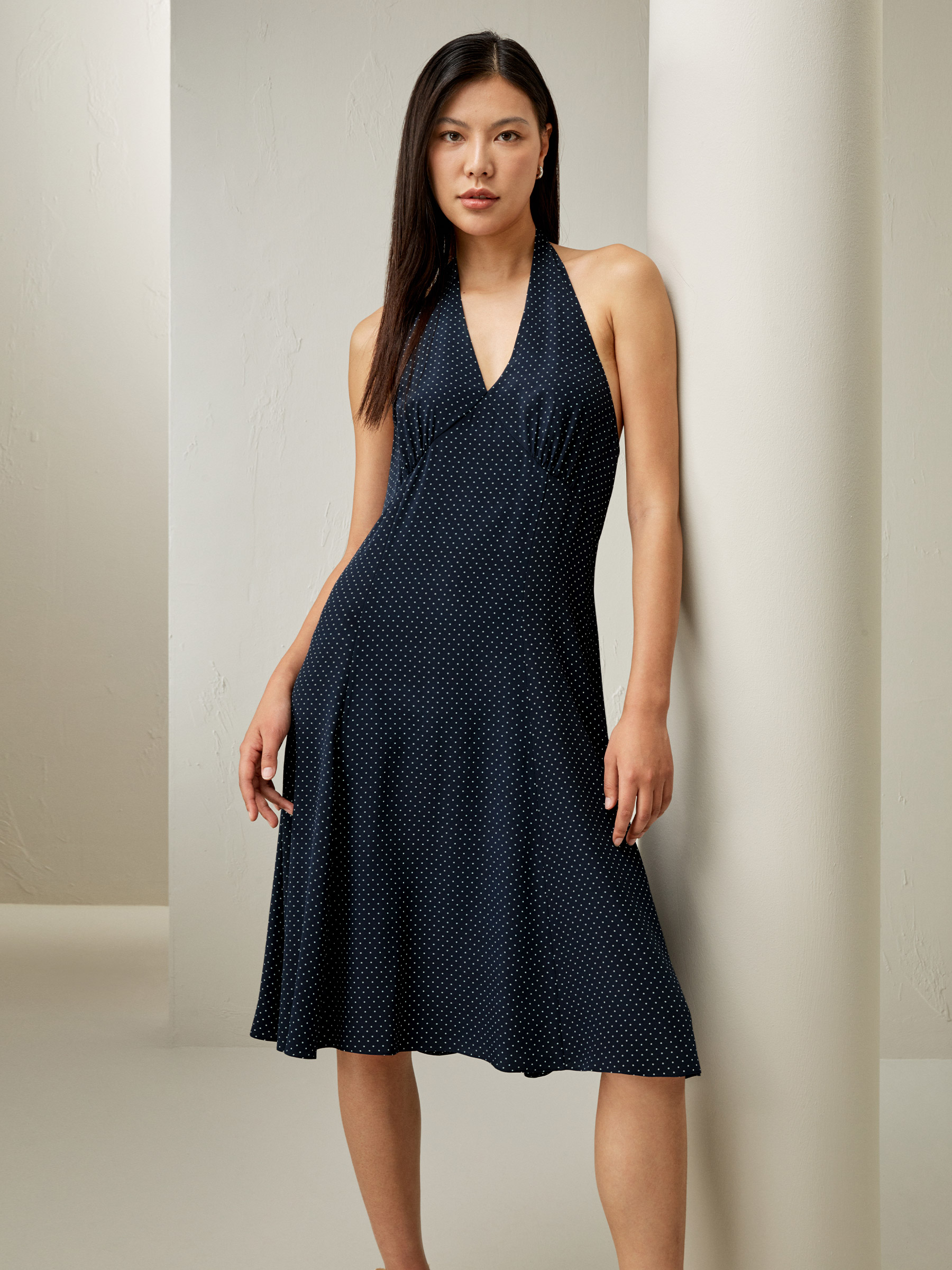 LILYSILK Female Silk Prom Dresses – Blue and White Polka Dots 100% Grade 6A Silk – Skin Friendly Vintage Design Dress 12