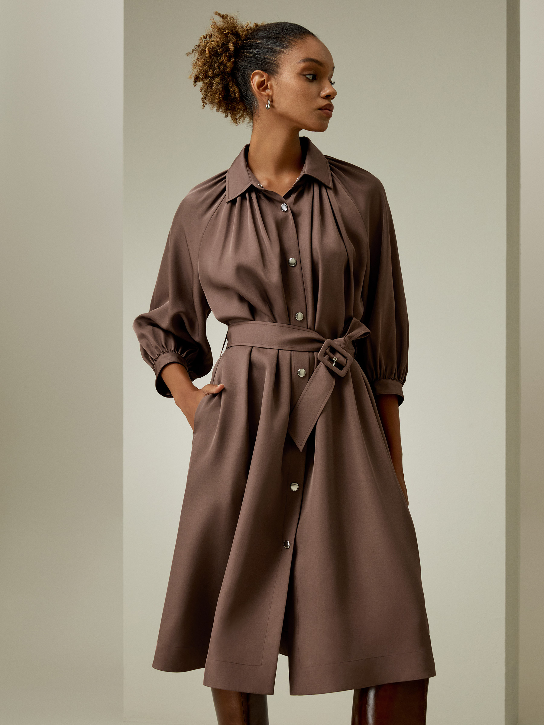 LILYSILK Robe Soie Coupe Régulière, Col Chemise Mélange Soie-Laine 28 Mm Sans Produits Chimiques Nocifs S - LILYSILK - Modalova