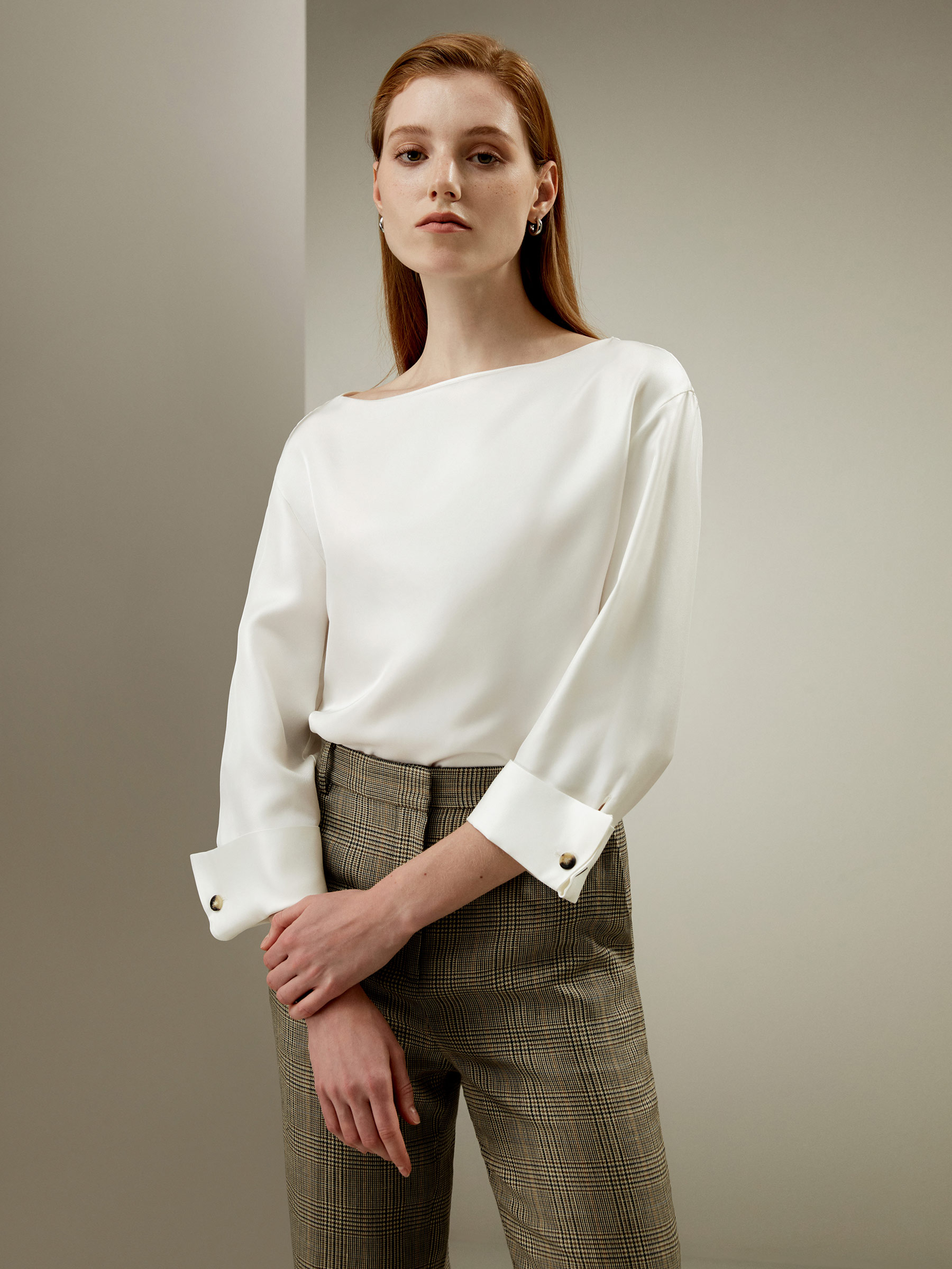 LILYSILK Seide Hemd Damen Papyrusweiß DE Gepflegter Stil Dreiviertelärmel Geeignet Für Arbeit Und Freizeit L