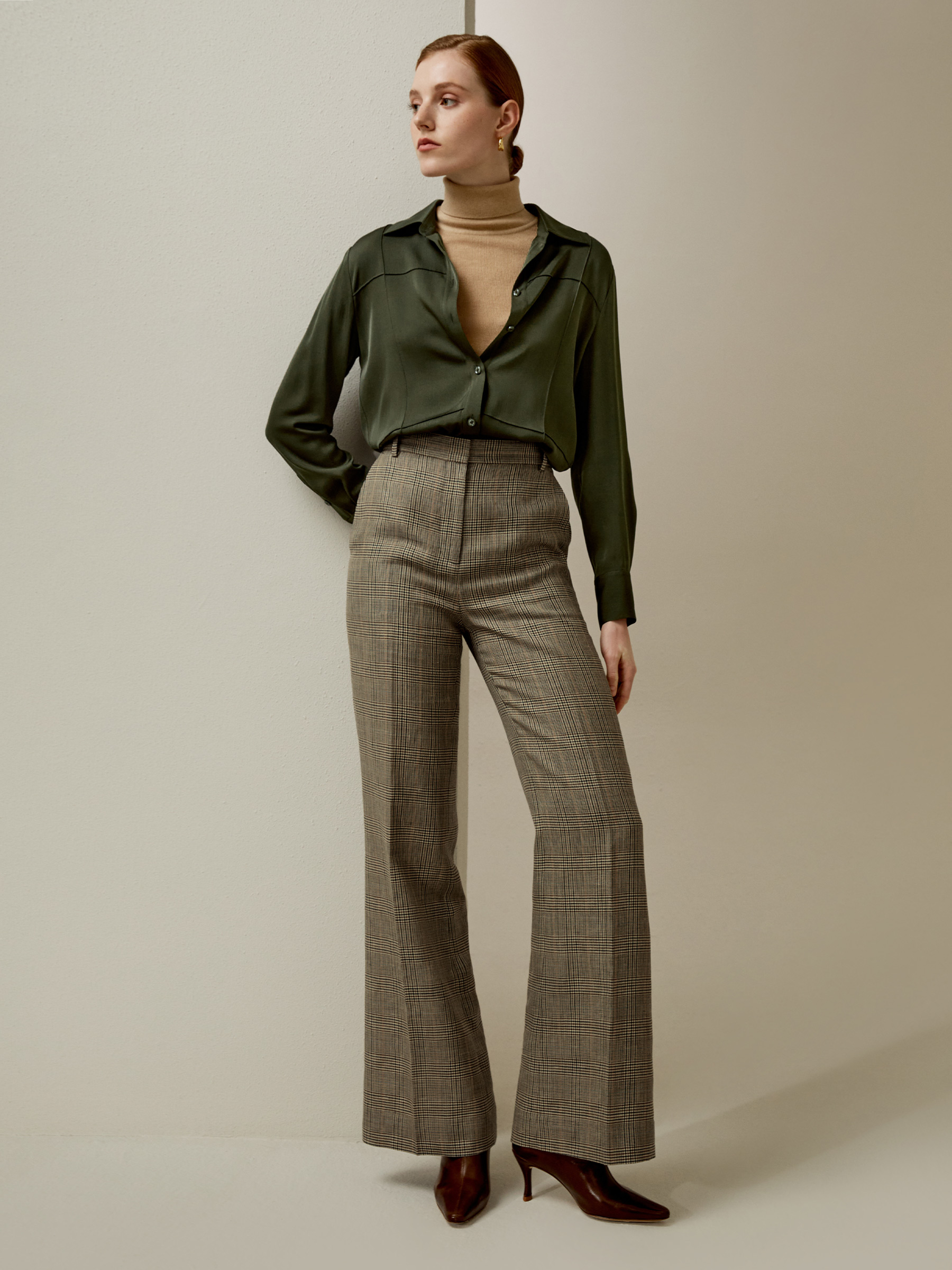 LILYSILK Seide Hemd Damen Dunkles Oliv DE Zugeknöpft Für Formelle Kleidung Passend Für Mehrere Stile L