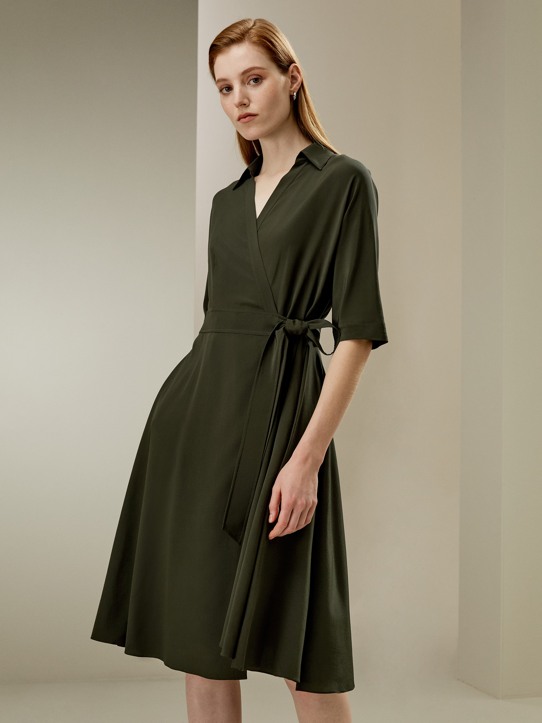 LILYSILK Seidenkleid Olivgrün Deutschland Seide Crêpe De Chine Regenschirm-Kleidersaum M