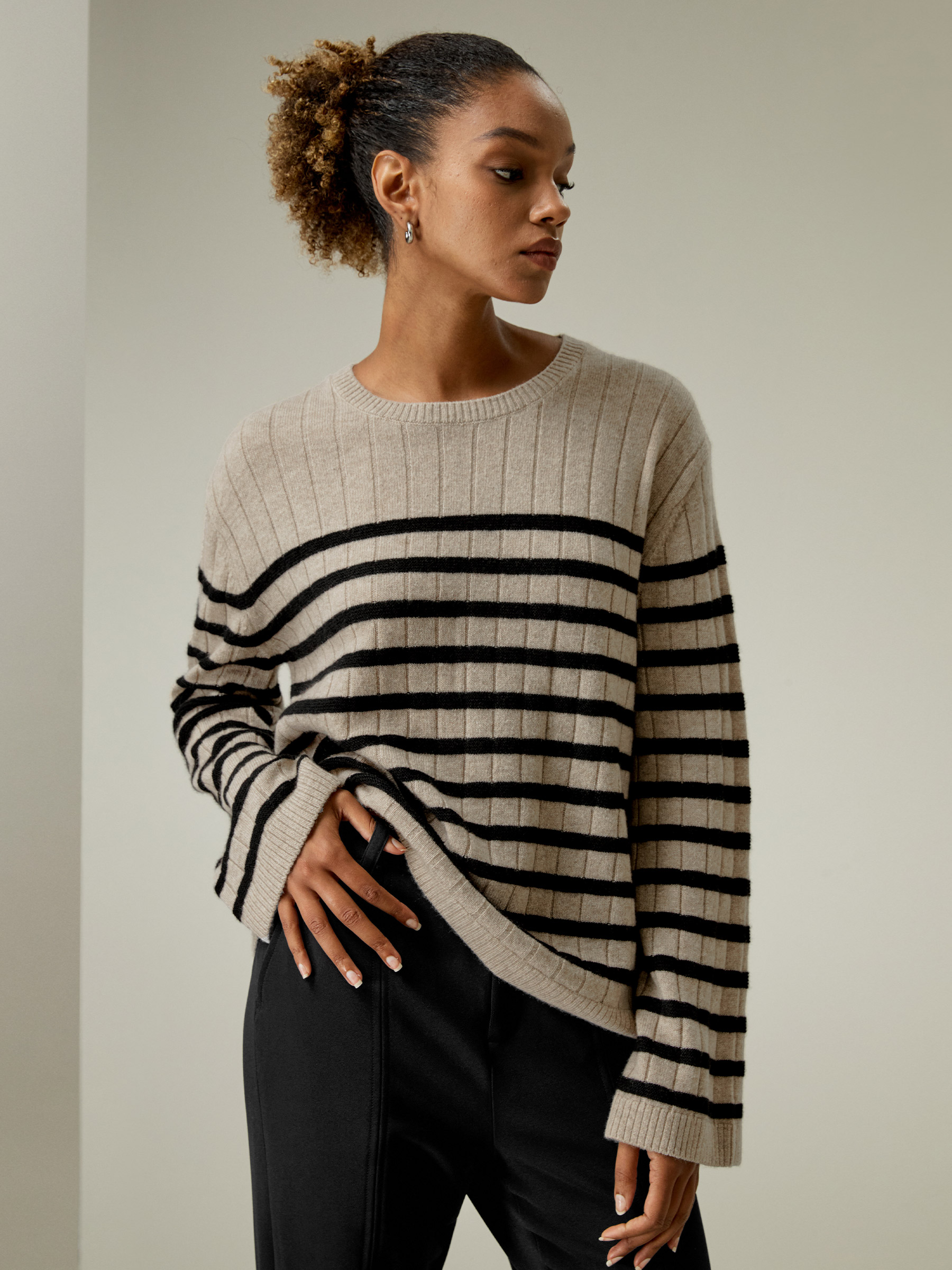LILYSILK Pull En Cachemire Camel À Rayures Noires Épaules Légèrement Tombantes 100% Cachemire Convient À Toutes Les Saisons XL - LILYSILK - Modalova